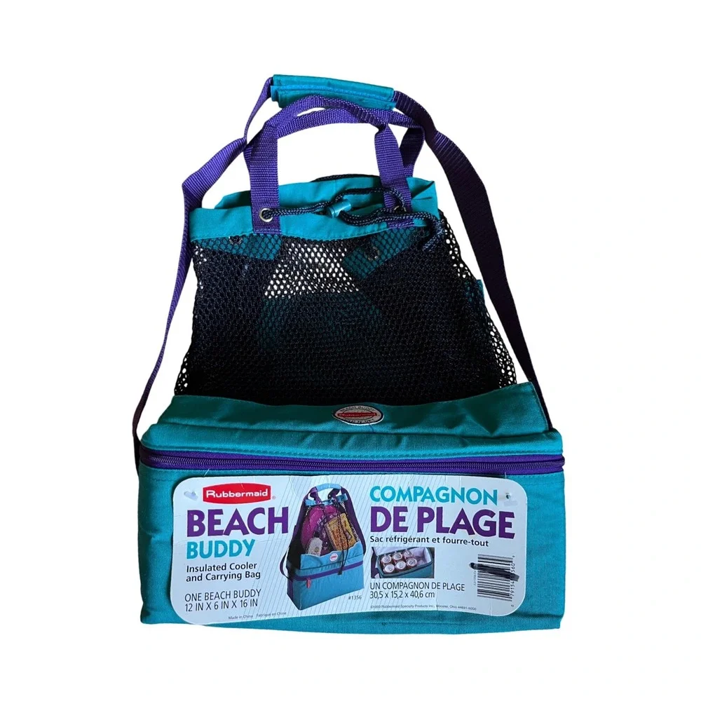 Vintage 1993 Rubbermaid Beach Buddy Insulated Cooler Mesh Tote Bag Retro